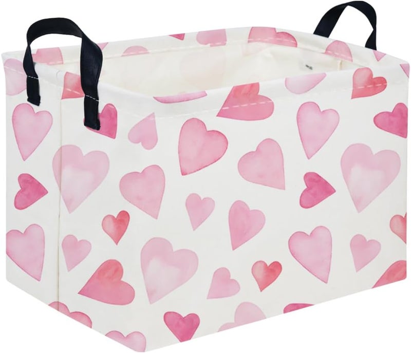 FXOCSHE Rectangular Pink Valentine's Day Gift Basket,nursery basket,Pink girls gift baskets,kids toy storage Bin, Love Heart Room Decor for Home,Shelf Baskets(Pink love) - Image 1